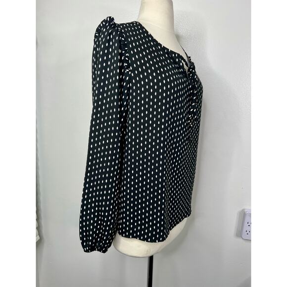 VAN HEUSEN Size Large Printed Top with Tie-Up Neckline Long Sleeve B&W - Picture 5 of 16